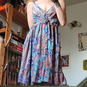 Boho paisley 80% art silk colorful midi dress size small